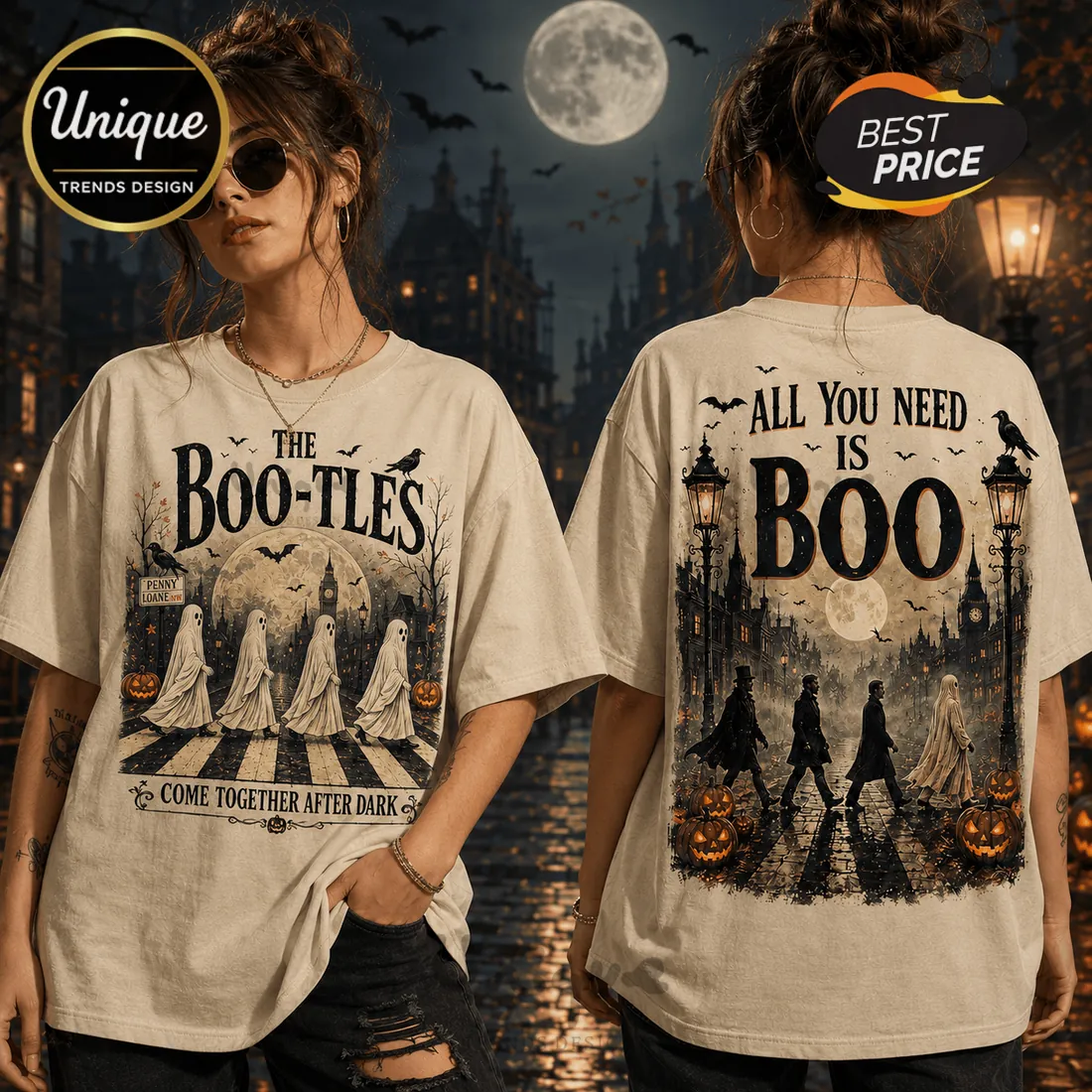 The Boo-tles Abbey Road Ghost Halloween T-Shirt The Boo-tles Abbey Road Ghost Halloween T-Shirt