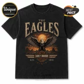 Black vintage-wash cotton t-shirt featuring a sunset eagle graphic, Harley-Davidson text, and 1903 established date.!