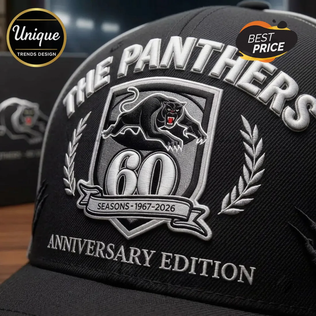 The Panthers 60th Anniversary Embroidered Logo Baseball Cap The Panthers 60th Anniversary Embroidered Logo Baseball Cap