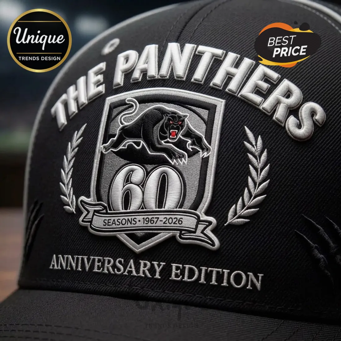The Panthers 60th Anniversary Embroidered Logo Baseball Cap The Panthers 60th Anniversary Embroidered Logo Baseball Cap