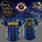 Blue Fourth Wing themed baseball jersey with Mudhens text, gold dragon graphic, and Sorrengail on the back.!