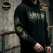 Wage War 2026 Australian Tour black hoodie featuring metallic silver and yellow band typography and sleeve graphics.