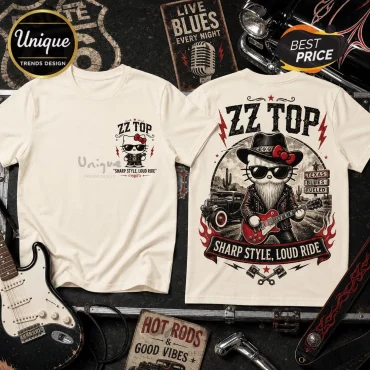 ZZ Top Texas Blues Kitty Road Trip Cream T-Shirt