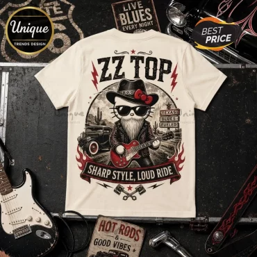 ZZ Top Texas Blues Kitty Road Trip Cream T-Shirt