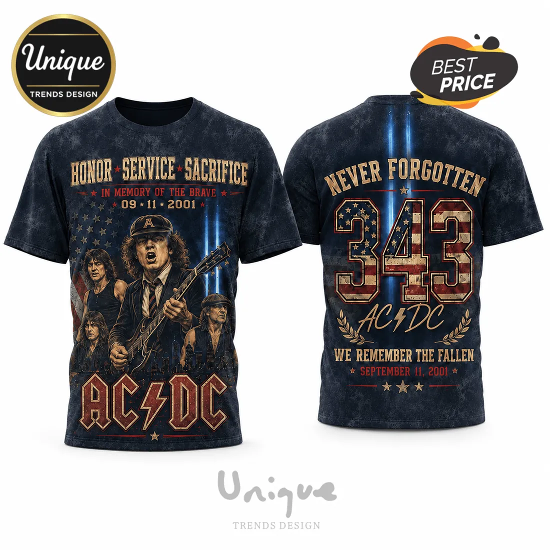AC/DC 9-11 Tribute 343 Memorial T-Shirt AC/DC 9-11 Tribute 343 Memorial T-Shirt