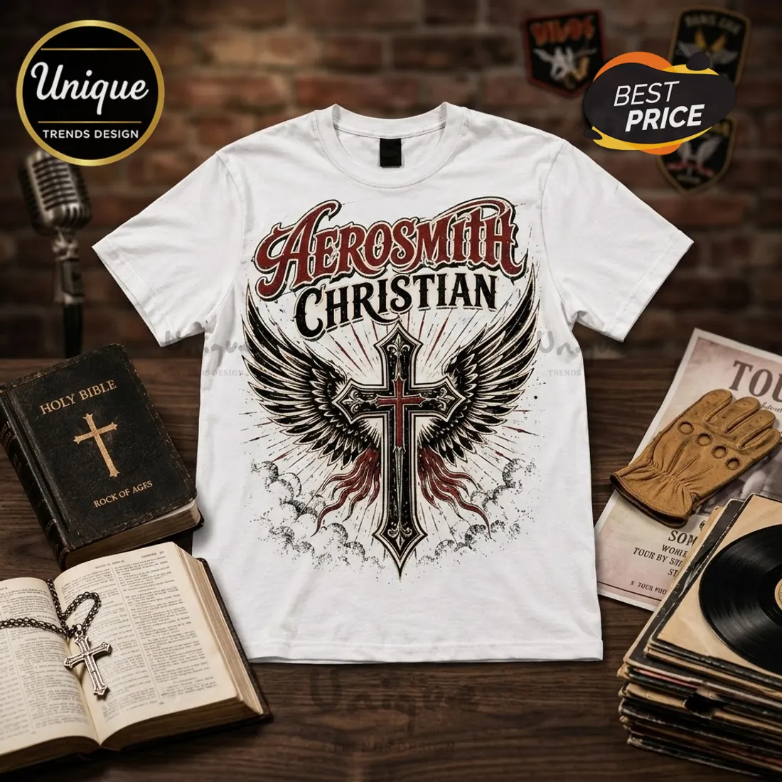 Aerosmith Christian Faith Rock White T-Shirt Aerosmith Christian Faith Rock White T-Shirt
