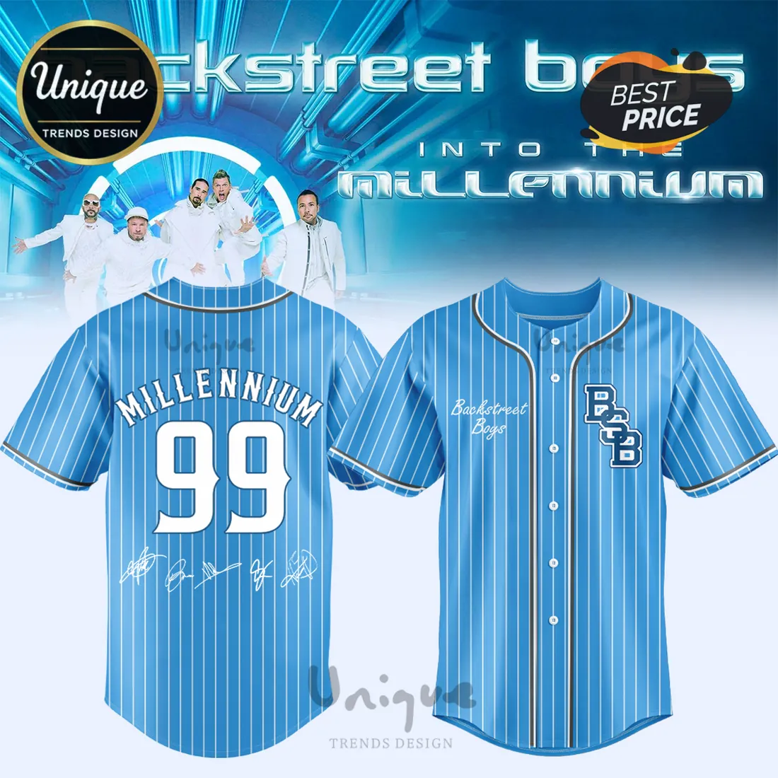 Backstreet Boys Into The Millennium Blue Pinstripe Baseball Jersey Backstreet Boys Into The Millennium Blue Pinstripe Baseball Jersey