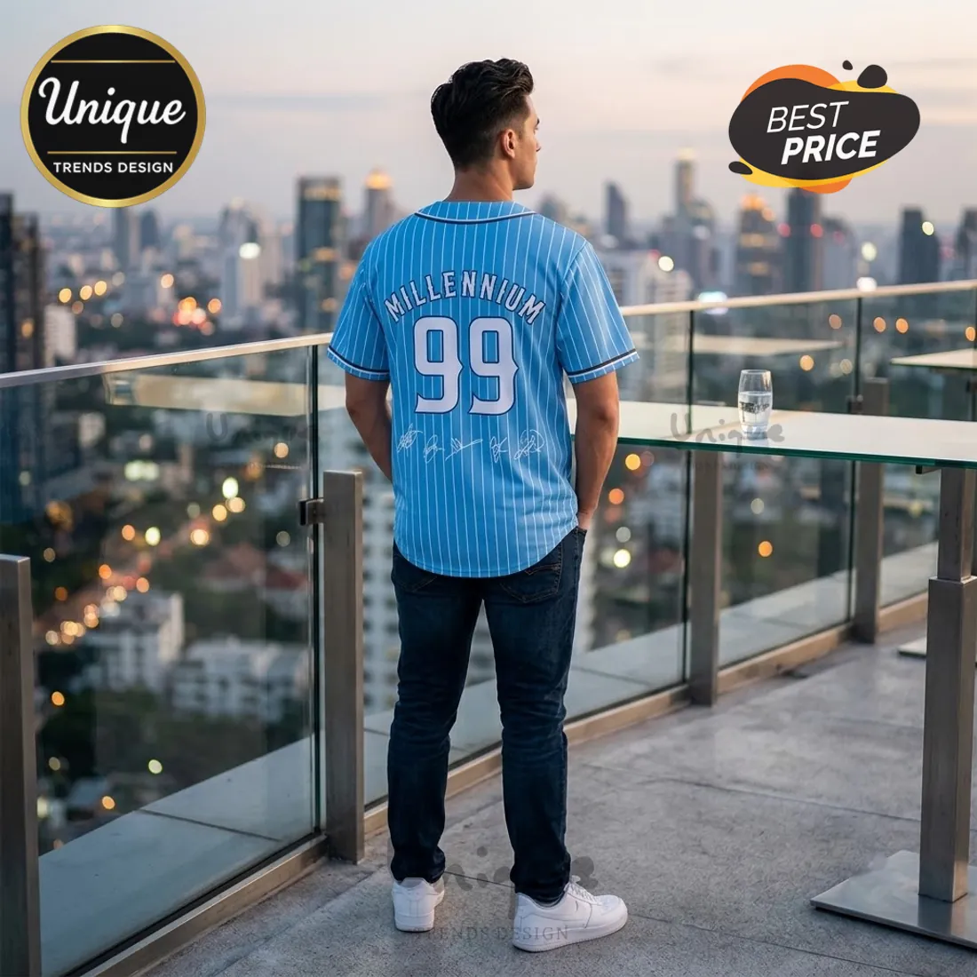 Backstreet Boys Into The Millennium Blue Pinstripe Baseball Jersey Backstreet Boys Into The Millennium Blue Pinstripe Baseball Jersey