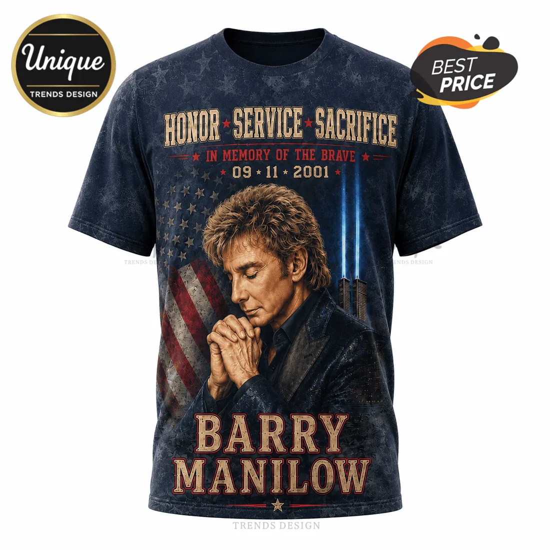 Barry Manilow 9/11 Memorial 343 Tribute T-Shirt Barry Manilow 9/11 Memorial 343 Tribute T-Shirt