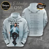 Brett Eldredge Glow Tour Concert Merchandise Hoodie with front portrait and back tour dates list in light blue and grey.