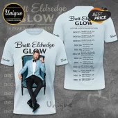 Brett Eldredge Glow Tour Concert Merchandise Hoodie featuring front photo of artist and back list of tour dates and cities.