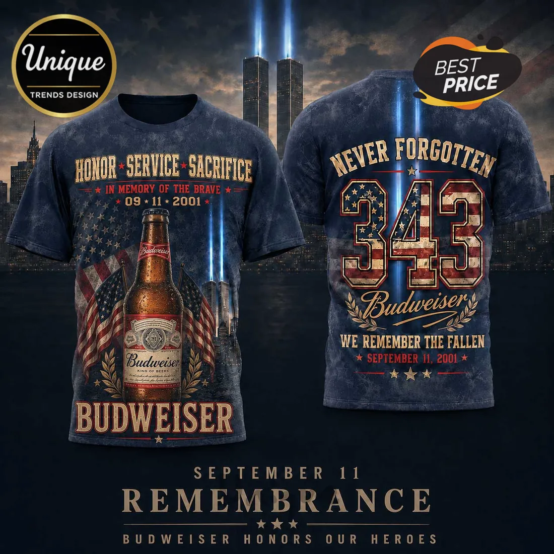 Budweiser 9/11 Remembrance Tribute T-Shirt Budweiser 9/11 Remembrance Tribute T-Shirt