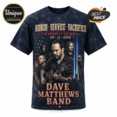 Dave Matthews Band 9/11 Tribute Remembrance T-Shirt featuring band members, an acoustic guitar, and NYC twin tower lights.