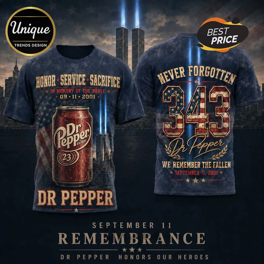 Dr Pepper 9/11 Remembrance Tribute Navy T-Shirt Dr Pepper 9/11 Remembrance Tribute Navy T-Shirt