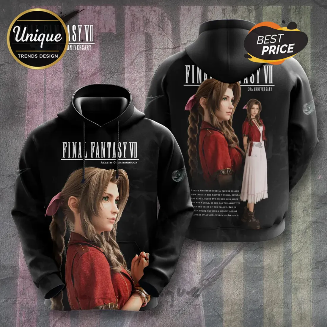 Final Fantasy VII Aerith Gainsborough 30th Anniversary Hoodie Final Fantasy VII Aerith Gainsborough 30th Anniversary Hoodie