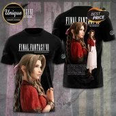 Final Fantasy VII Aerith Gainsborough 30th Anniversary Hoodie featuring the character portrait and game logo on black.