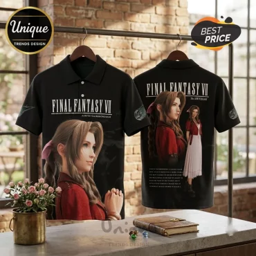 Final Fantasy VII Aerith Gainsborough Black Polo Shirt Final Fantasy VII Aerith Gainsborough Black Polo Shirt
