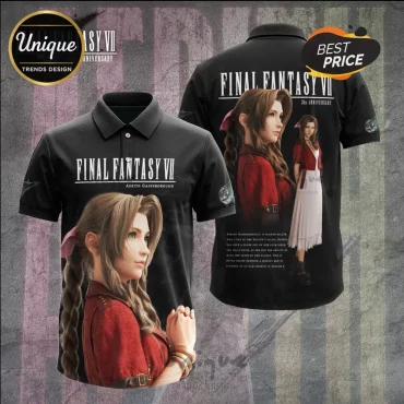Final Fantasy VII Aerith Gainsborough Black Polo Shirt