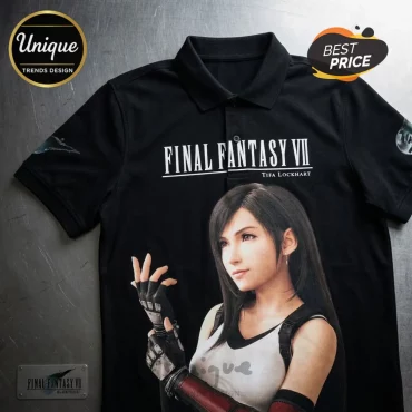 Final Fantasy VII Tifa Lockhart 30th Anniversary Black Polo Shirt