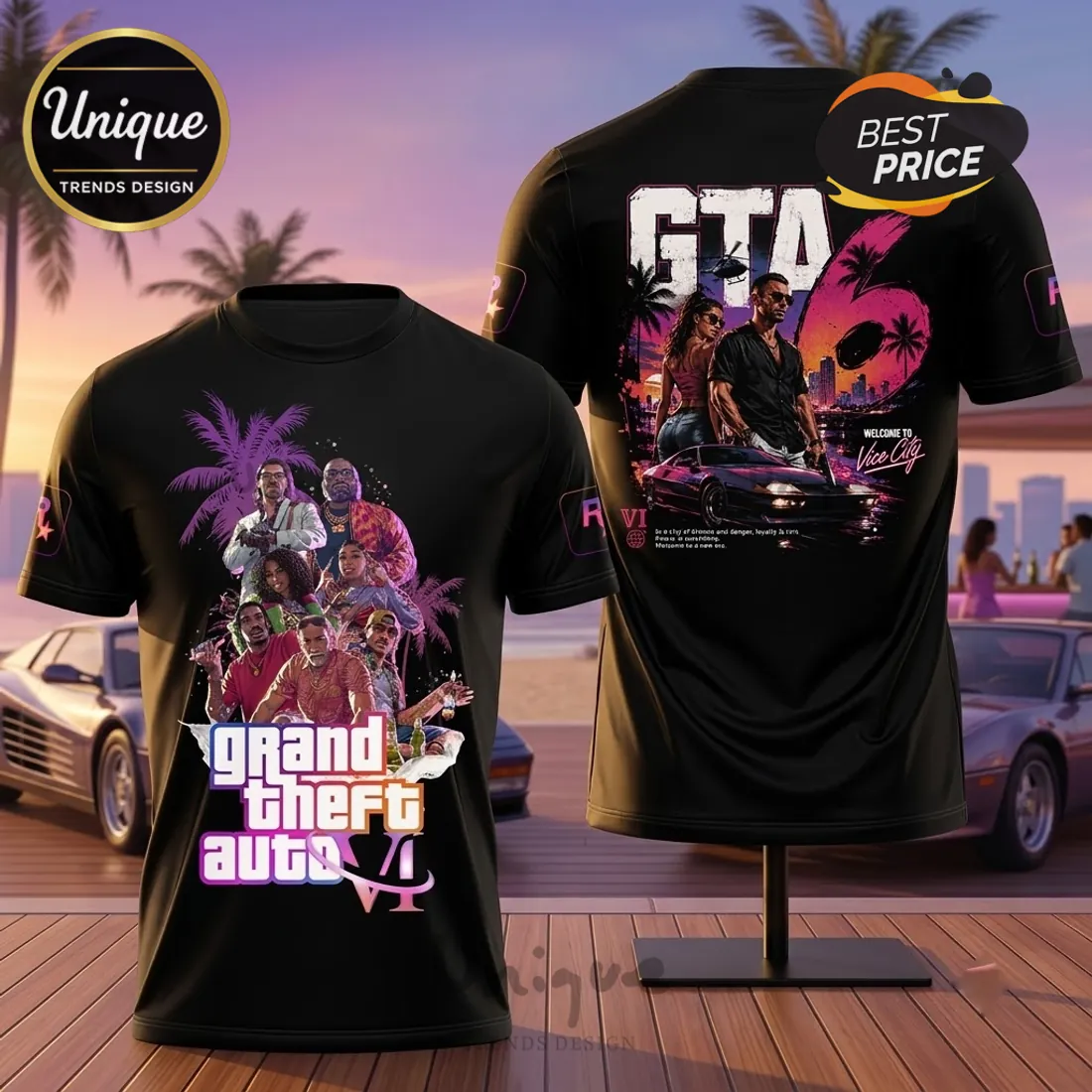 Grand Theft Auto VI Vice City Black T-Shirt Grand Theft Auto VI Vice City Black T-Shirt