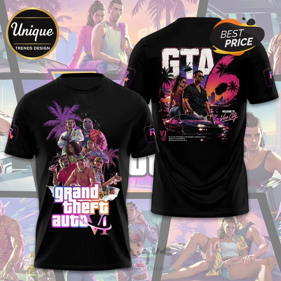 Grand Theft Auto VI Vice City Black T-Shirt Grand Theft Auto VI Vice City Black T-Shirt