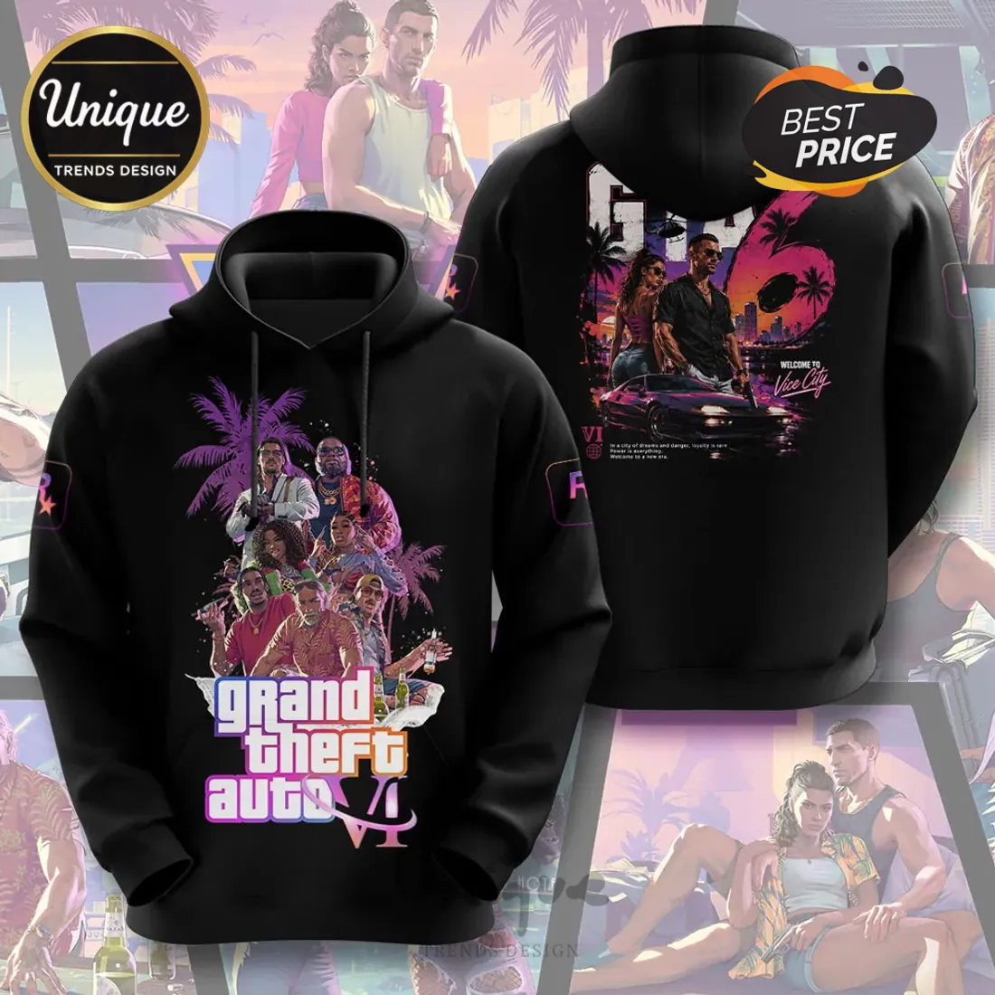 Grand Theft Auto VI Vice City Black T-Shirt Grand Theft Auto VI Vice City Black T-Shirt