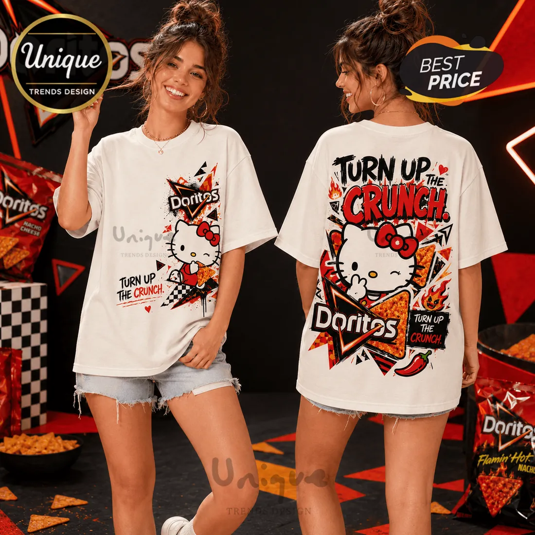 Hello Kitty x Doritos Turn Up The Crunch Off-White T-Shirt Hello Kitty x Doritos Turn Up The Crunch Off-White T-Shirt