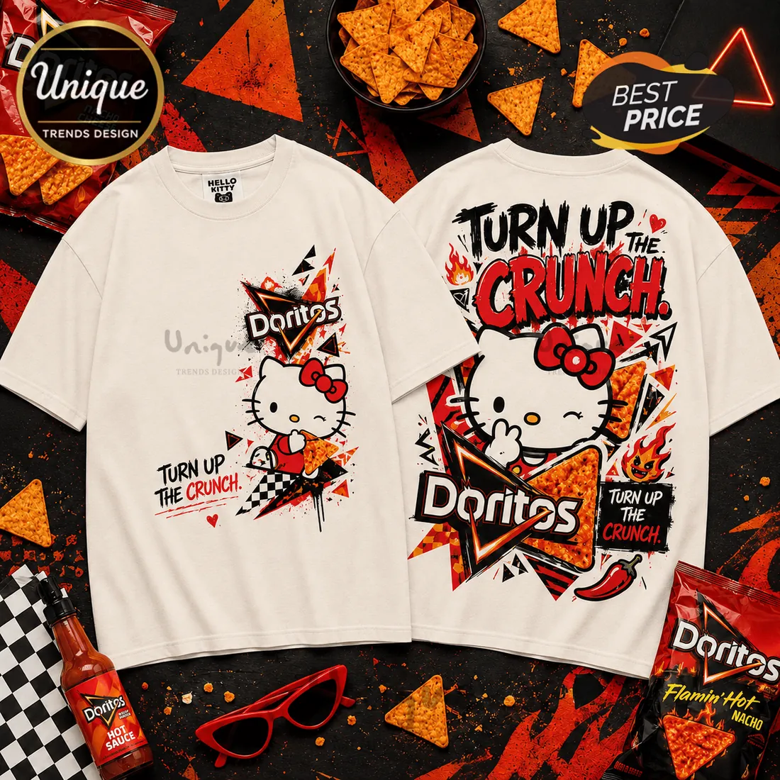Hello Kitty x Doritos Turn Up The Crunch Off-White T-Shirt Hello Kitty x Doritos Turn Up The Crunch Off-White T-Shirt