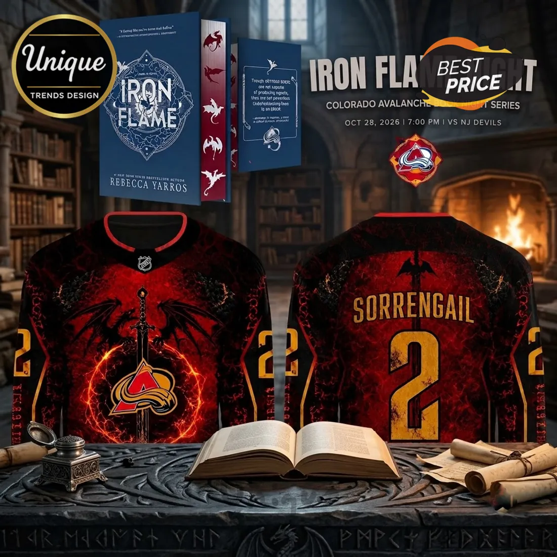 Iron Flame Book x Colorado Avalanche Red Hockey Jersey Iron Flame Book x Colorado Avalanche Red Hockey Jersey