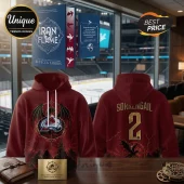 Iron Flame Colorado Avalanche burgundy hoodie displaying dragon graphics, team logo, and back name plate Sorrengail 2.