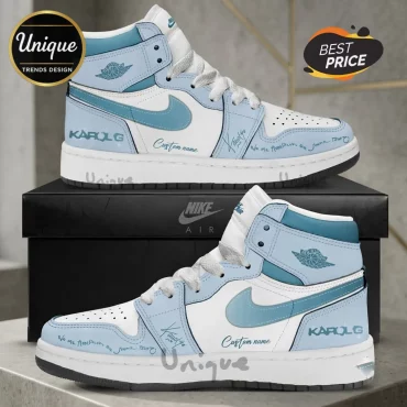 Karol G Custom Name Light Blue High Top AJ1 Sneakers