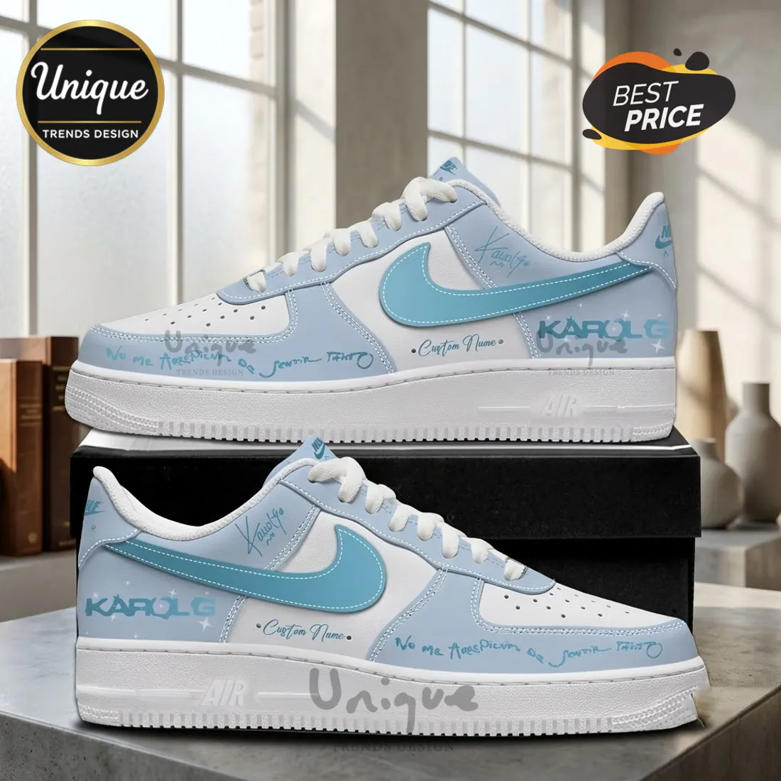 Karol G Light Blue Custom Name AF1 Sneakers Karol G Light Blue Custom Name AF1 Sneakers