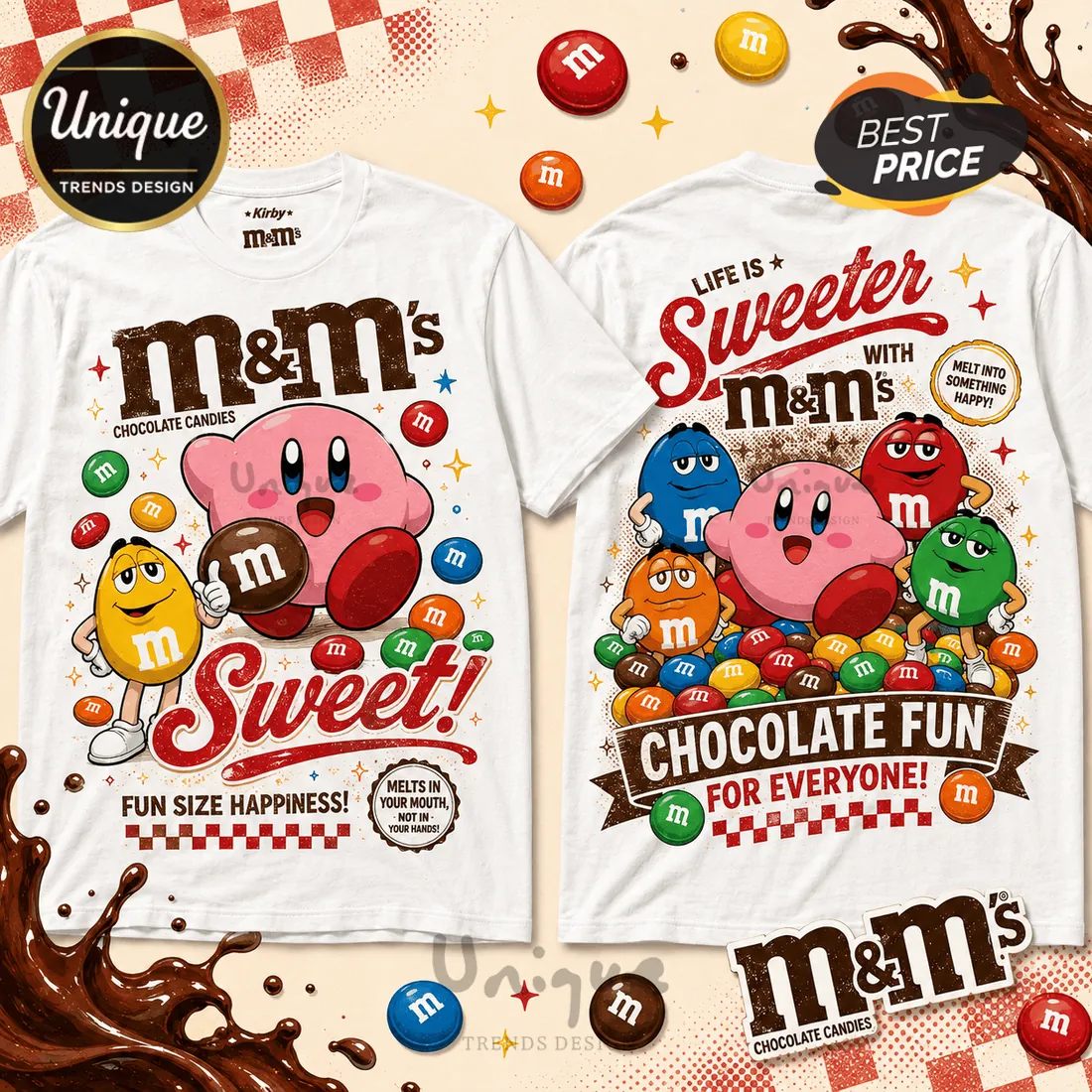 Kirby x M&Ms Sweet Chocolate White T-Shirt Kirby x M&Ms Sweet Chocolate White T-Shirt