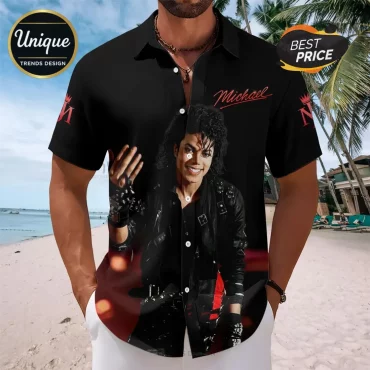 Michael Jackson Black Short Sleeve Button-Down Shirt