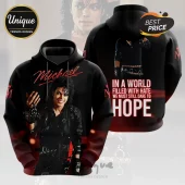 Michael Jackson Hope Quote Black T-Shirt featuring a graphic print of the artist and red inspirational text on black fabric.