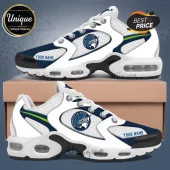 Minnesota Lynx Personalized White Navy Air Max Plus Sneakers featuring team logo, mesh upper, and custom name text detail.