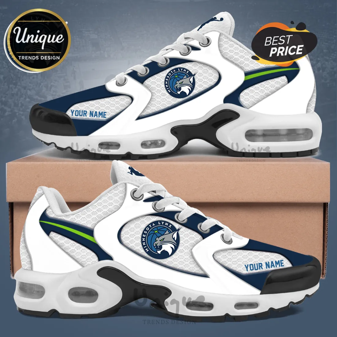 Minnesota Lynx Personalized White Navy Air Max Plus Sneakers Minnesota Lynx Personalized White Navy Air Max Plus Sneakers