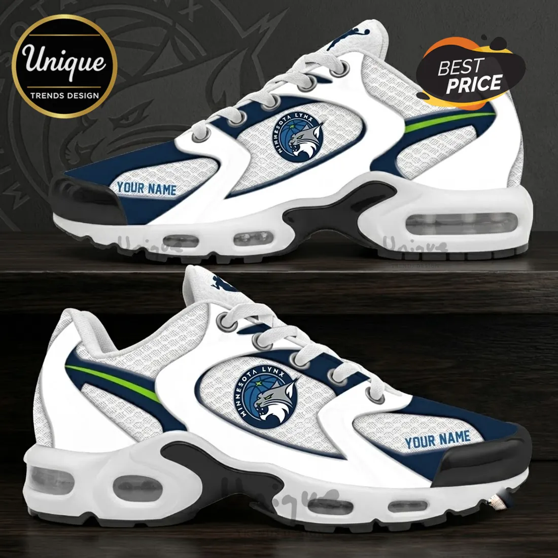 Minnesota Lynx Personalized White Navy Air Max Plus Sneakers Minnesota Lynx Personalized White Navy Air Max Plus Sneakers