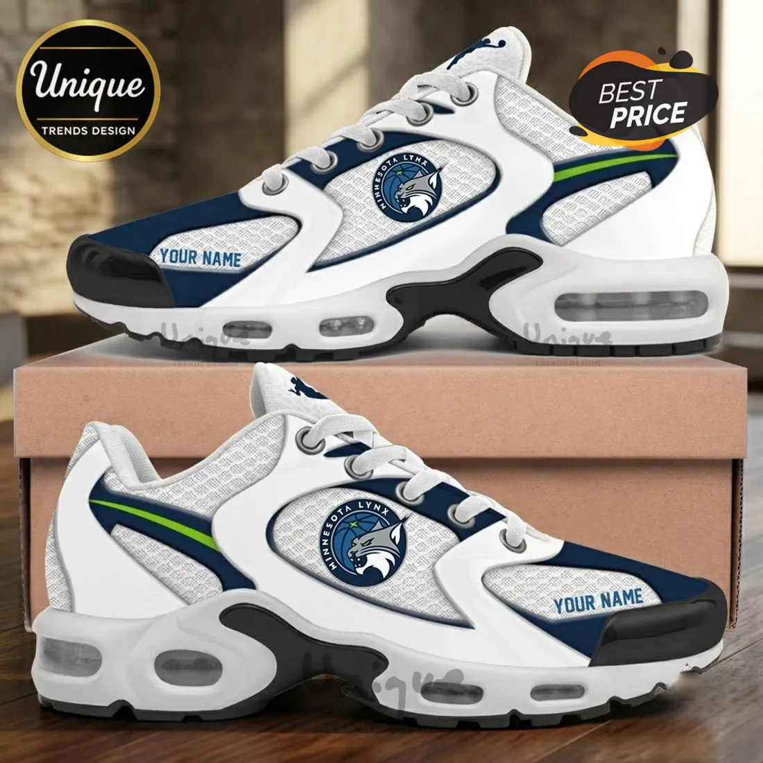 Minnesota Lynx Personalized White Navy Air Max Plus Sneakers Minnesota Lynx Personalized White Navy Air Max Plus Sneakers