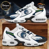 Minnesota Lynx Personalized White Navy Air Max Plus Sneakers featuring team logo, mesh upper, and custom text area.