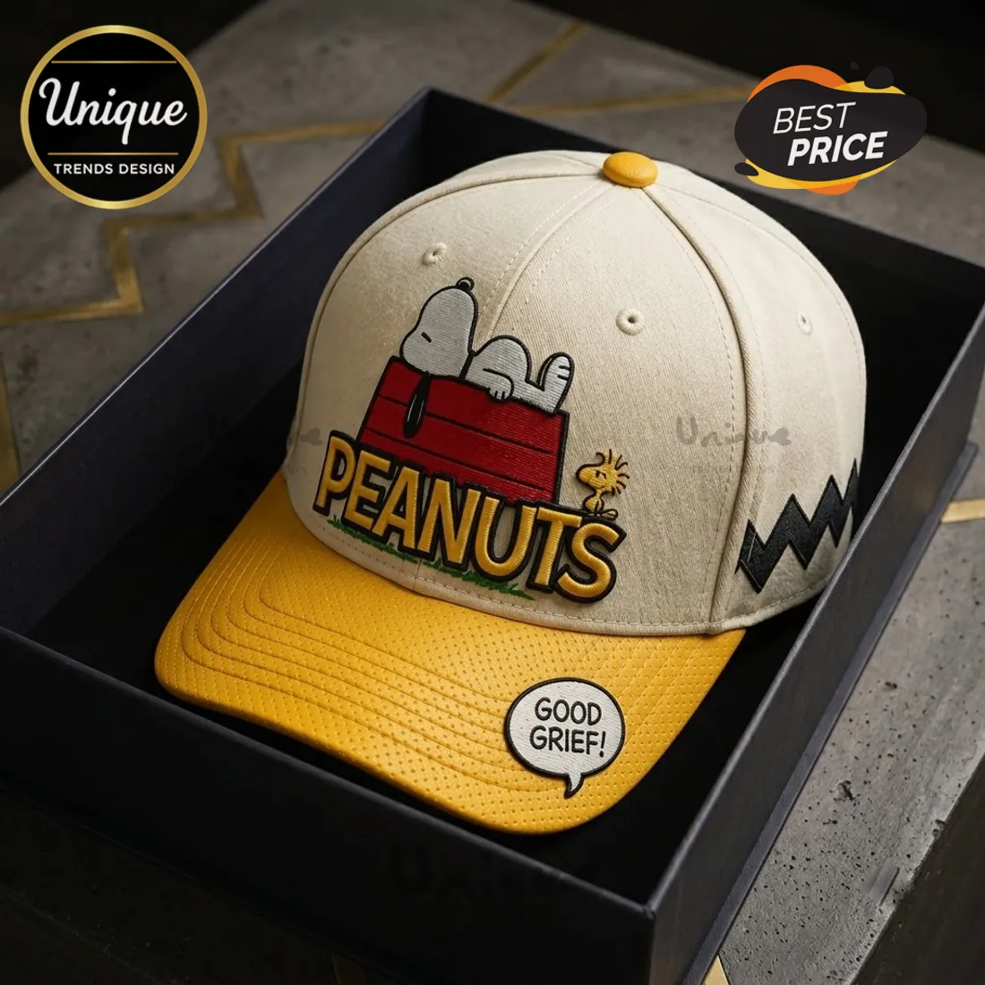 Peanuts Snoopy Cream Yellow Baseball Cap Peanuts Snoopy Cream Yellow Baseball Cap