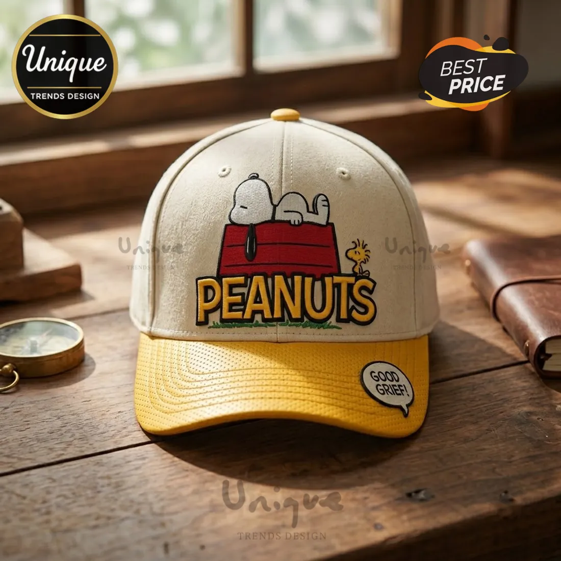 Peanuts Snoopy Cream Yellow Baseball Cap Peanuts Snoopy Cream Yellow Baseball Cap