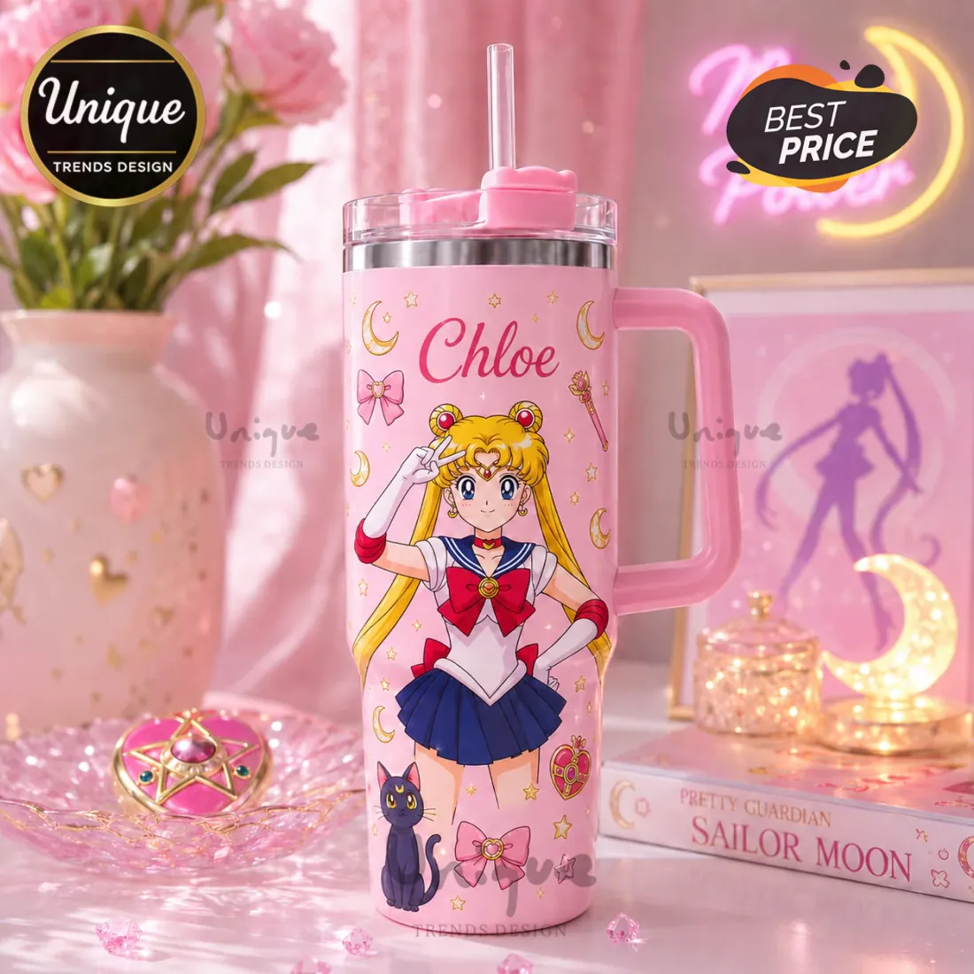 Personalized Sailor Moon Pink Stainless Steel Tumbler Personalized Sailor Moon Pink Stainless Steel Tumbler
