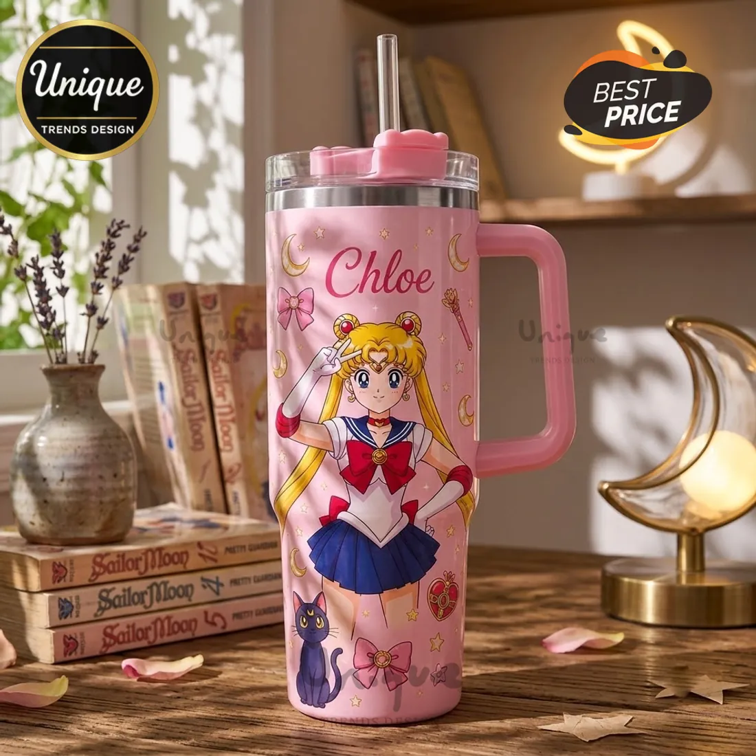 Personalized Sailor Moon Pink Stainless Steel Tumbler Personalized Sailor Moon Pink Stainless Steel Tumbler