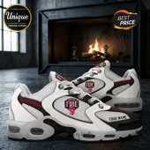 Portland Fire WNBA Personalized Air Max Plus Sneakers in white with team logo, black accents, and custom name text area.