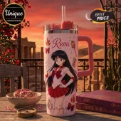 Sailor Mars Personalized Anime Stainless Steel Tumbler with custom name Remi, featuring character art and fire symbols.