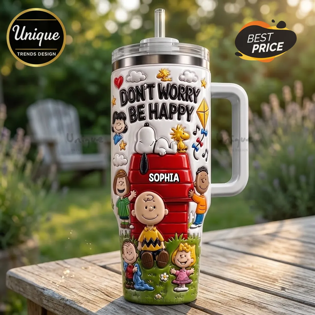 Snoopy and Friends Don’t Worry Be Happy 3D Tumbler Snoopy and Friends Don’t Worry Be Happy 3D Tumbler