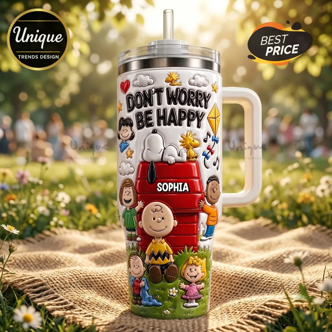 Snoopy and Friends Don’t Worry Be Happy 3D Tumbler Snoopy and Friends Don’t Worry Be Happy 3D Tumbler