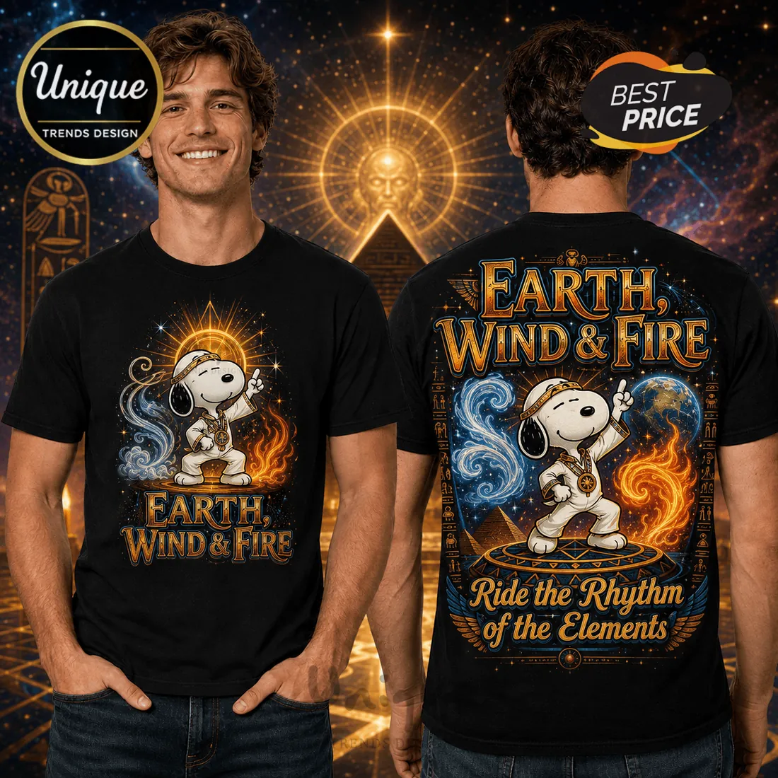 Snoopy x Earth, Wind & Fire Black T-Shirt Snoopy x Earth, Wind & Fire Black T-Shirt