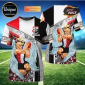 St Kilda Football Club Mascot T-Shirt with white angel wings, club crest, and black, white, and red vertical panel design.